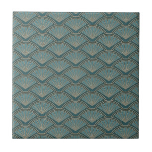 Art Deco style pattern in teal blue colour Ceramic Tile