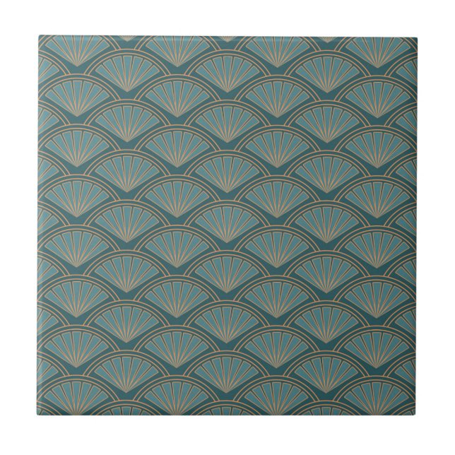 Art Deco style pattern in teal blue colour Ceramic Tile (Front)