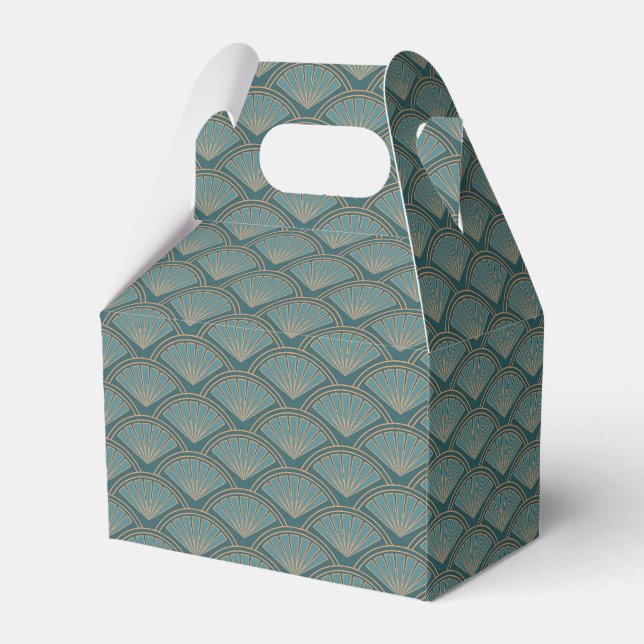 Art Deco style pattern in teal blue colour Favour Box (Front Side)