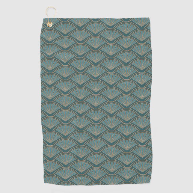 Art Deco style pattern in teal blue colour Golf Towel (Front)