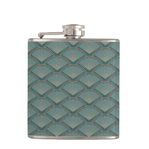 Art Deco style pattern in teal blue colour Hip Flask
