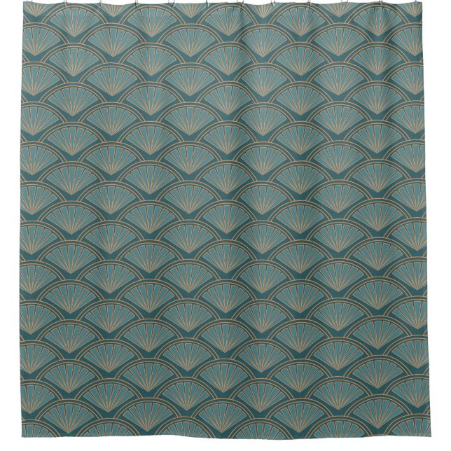 Art Deco style pattern in teal blue colour Shower Curtain (Front)