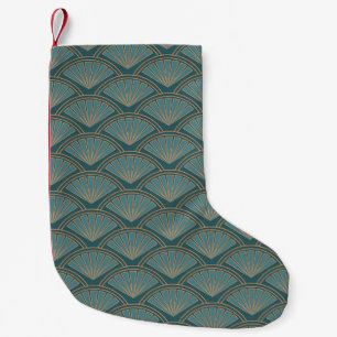 Art Deco style pattern in teal blue colour Small Christmas Stocking