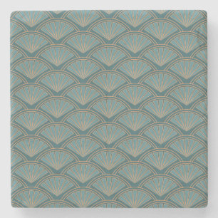 Art Deco style pattern in teal blue colour Stone Coaster