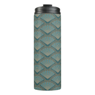 Art Deco style pattern in teal blue colour Thermal Tumbler