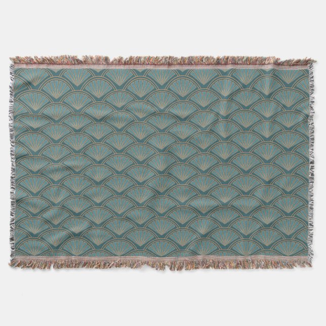 Art Deco style pattern in teal blue colour Throw Blanket (Front)