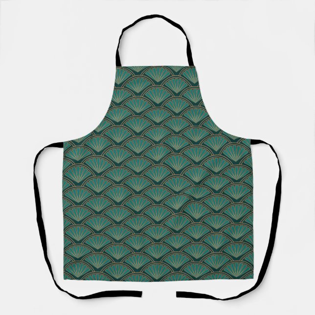 Art Deco style pattern in teal green colour Apron (Front)