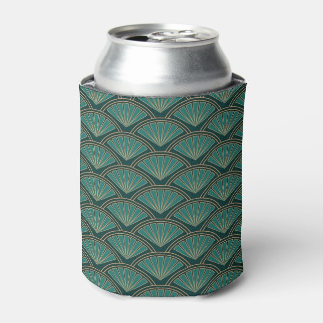 Art Deco style pattern in teal green colour Can Cooler (Can Front)
