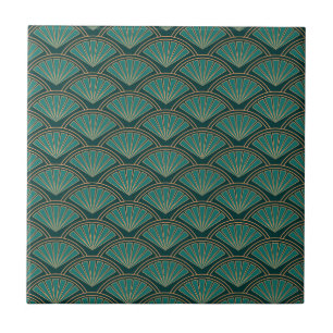 Art Deco style pattern in teal green colour Ceramic Tile