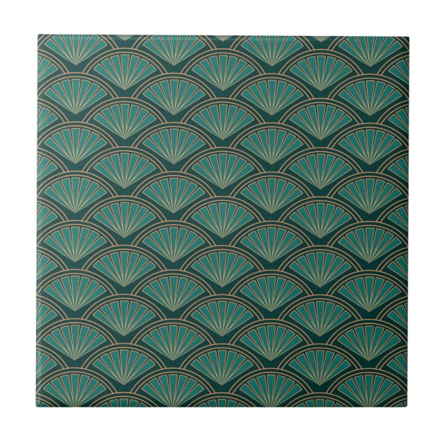 Art Deco style pattern in teal green colour Ceramic Tile (Front)
