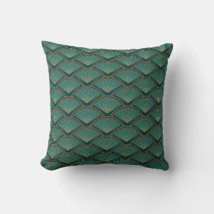 Art Deco style pattern in teal green colour Cushion
