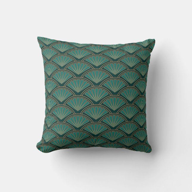 Art Deco style pattern in teal green colour Cushion (Front)