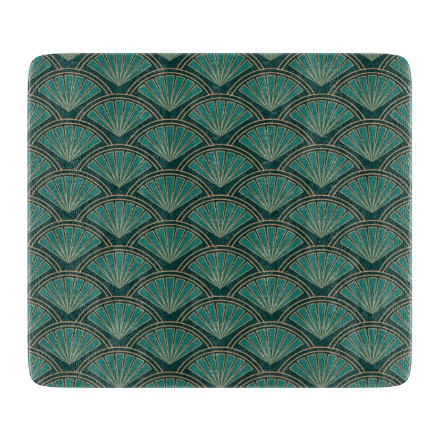 Art Deco style pattern in teal green colour Cutting Board (Front)
