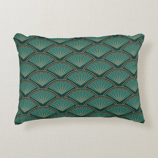 Art Deco style pattern in teal green colour Decorative Cushion (Front)