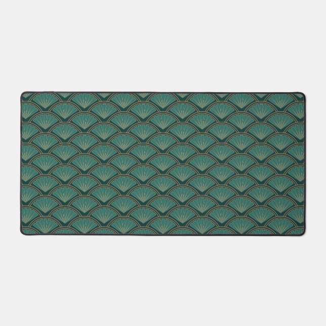 Art Deco style pattern in teal green colour Desk Mat (Front)