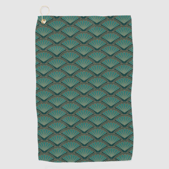 Art Deco style pattern in teal green colour Golf Towel (Front)