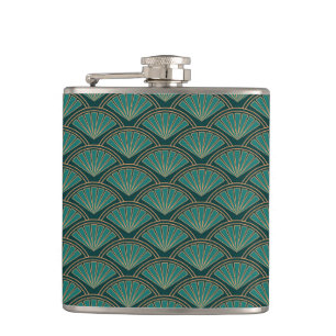 Art Deco style pattern in teal green colour Hip Flask