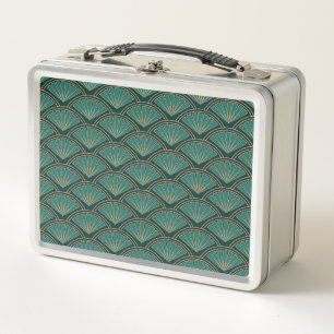Art Deco style pattern in teal green colour Metal Lunch Box