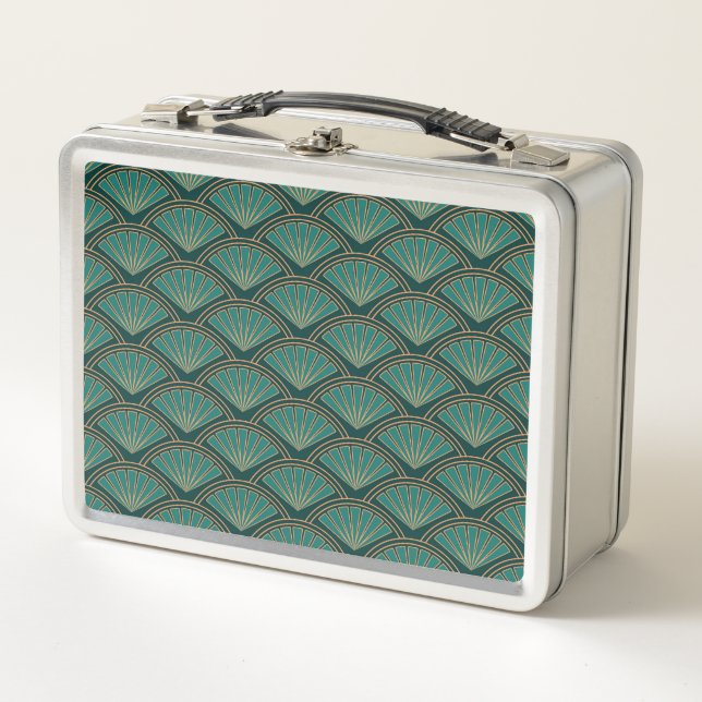 Art Deco style pattern in teal green colour Metal Lunch Box (Front)