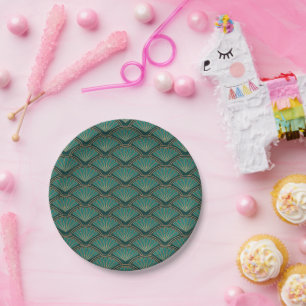 Art Deco style pattern in teal green colour Paper Plate
