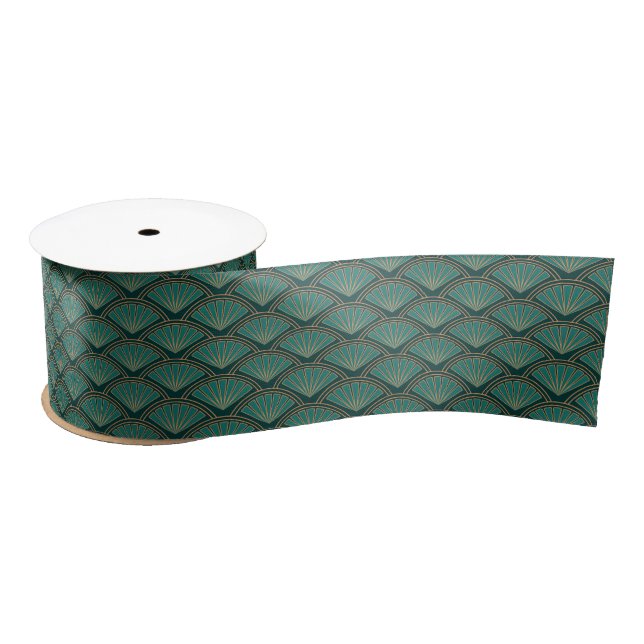 Art Deco style pattern in teal green colour Satin Ribbon (Spool)
