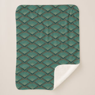 Art Deco style pattern in teal green colour Sherpa Blanket