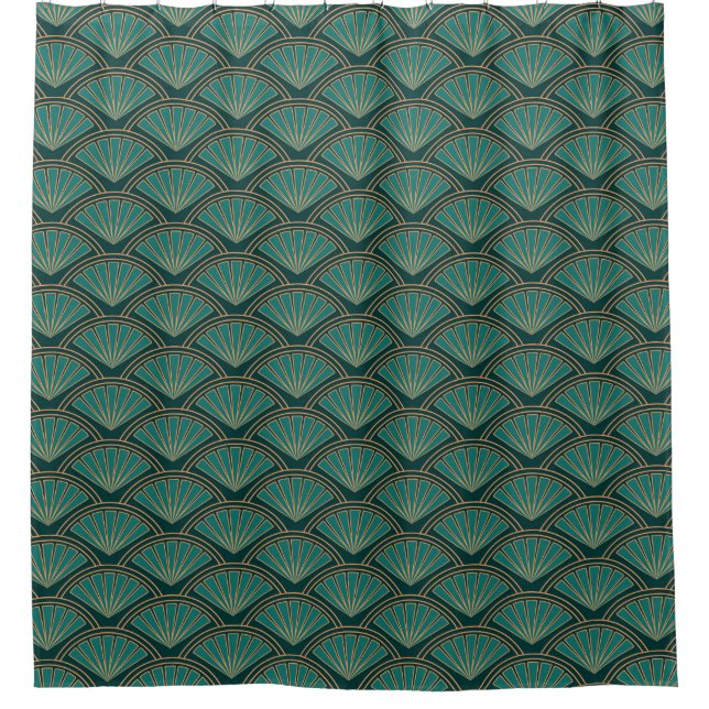 Art Deco style pattern in teal green colour Shower Curtain (Front)