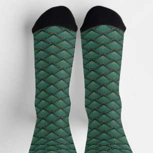 Art Deco style pattern in teal green colour Socks