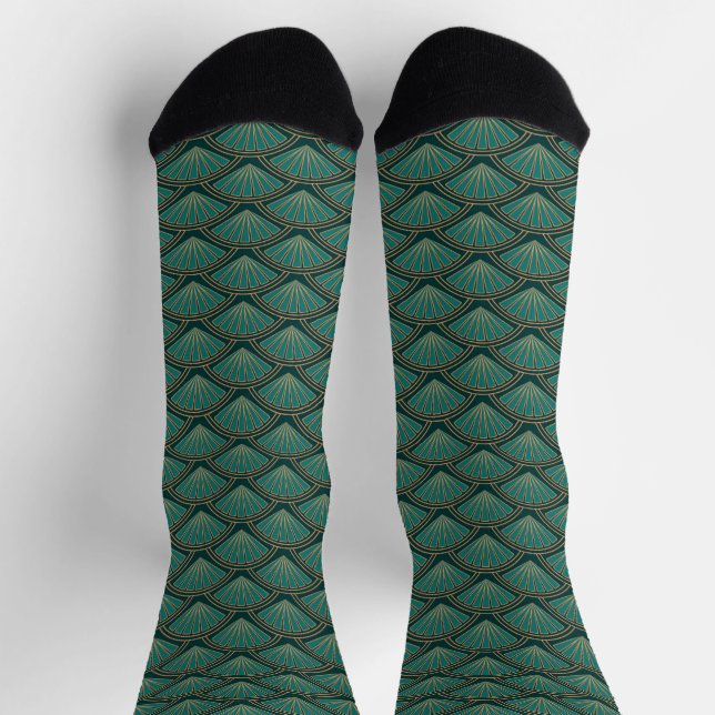 Art Deco style pattern in teal green colour  Socks (Top)