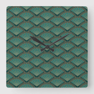 Art Deco style pattern in teal green colour  Square Wall Clock