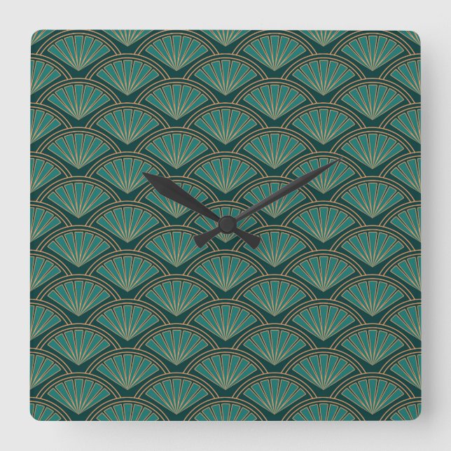 Art Deco style pattern in teal green colour  Square Wall Clock (Front)