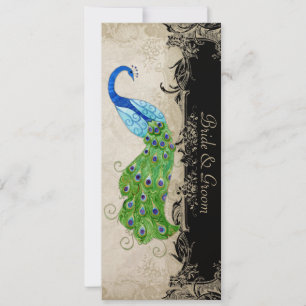 Art Deco Style Peacock Black n Cream Vintage Lace Invitation