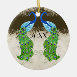 Art Deco Style Peacock Chocolate Vintage Lace Ceramic Ornament