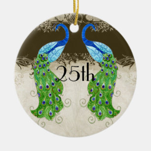 Art Deco Style Peacock Chocolate Vintage Lace Ceramic Tree Decoration