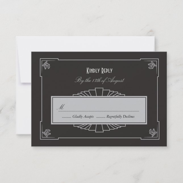 Art Deco Style RSVP Card (Silver) (Front)