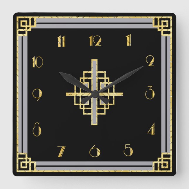 Art Deco Style Square Wall Clock (Front)