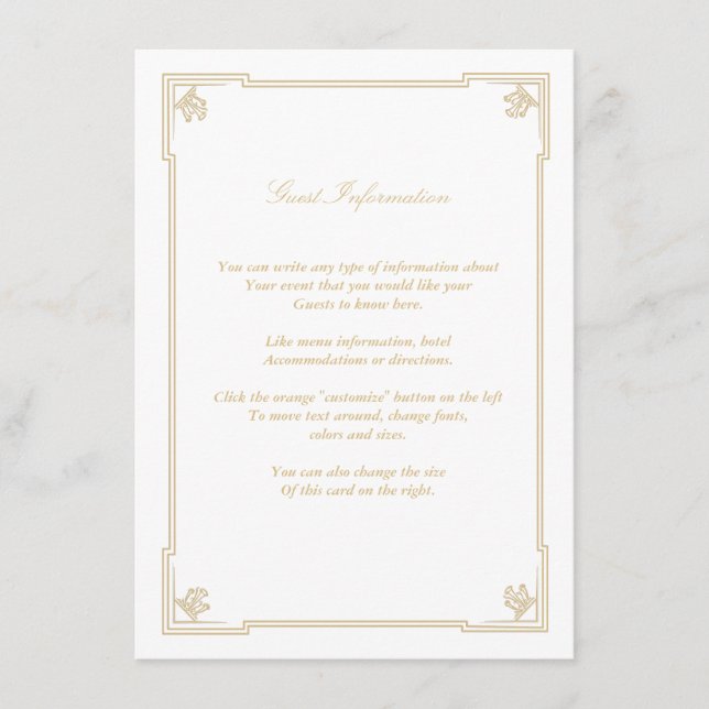 Art Deco Style Wedding Insert Card (Front)