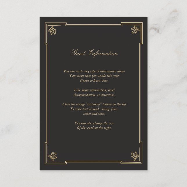 Art Deco Style Wedding Insert Card (Front)