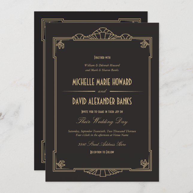 Art Deco Style Wedding Invitation (Detailed) (Front/Back)