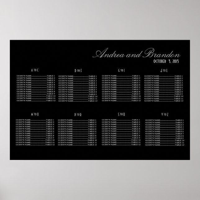 Art Deco Style Wedding Seating Chart (Silver) (Front)