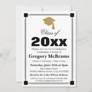 Art Deco Style White Graduation Party Invitation