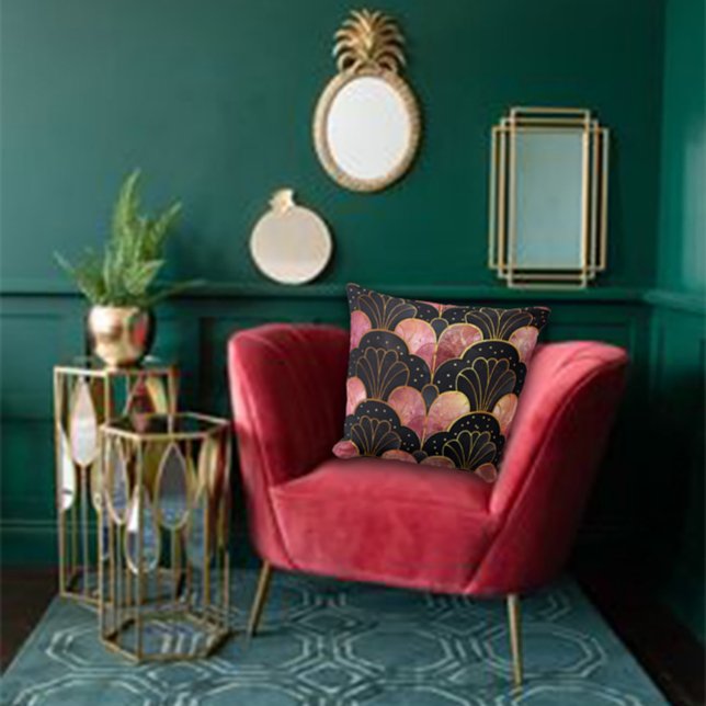 Art Deco Stylised Fans in Black & Pink Cushion (Creator Uploaded)