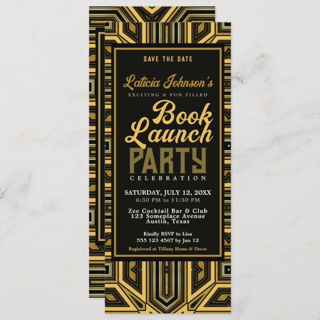 Art Deco Stylish Glam Book Launch Invitation (Front/Back)