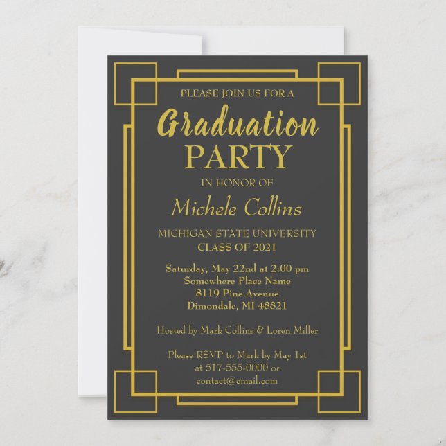 Art Deco Stylish Gold Border Invitation (Front)