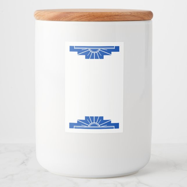 Art deco sun element in dark blue food label (Front)