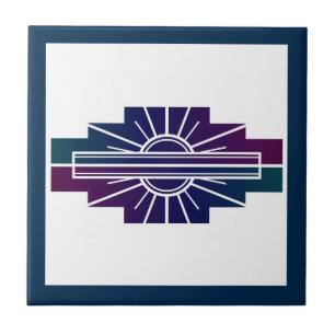 Art deco sun element in dark colours ceramic tile