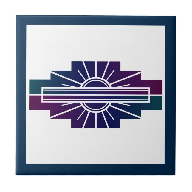 Art deco sun element in dark colours ceramic tile (Front)