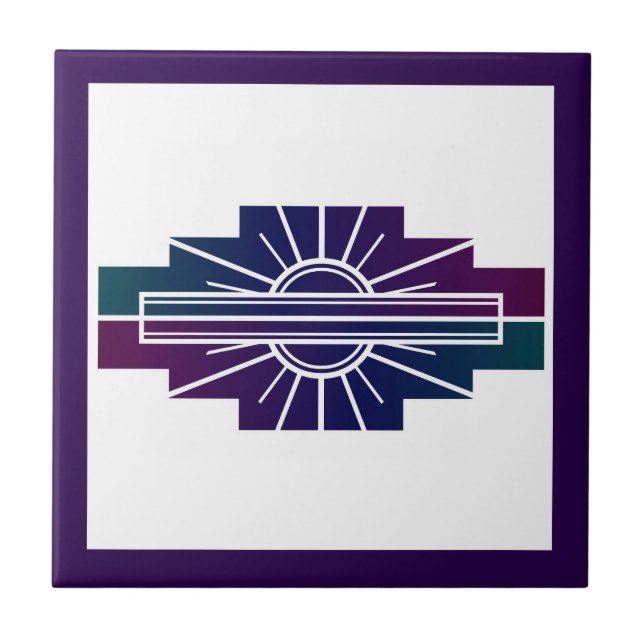 Art deco sun element in dark colours ceramic tile (Front)