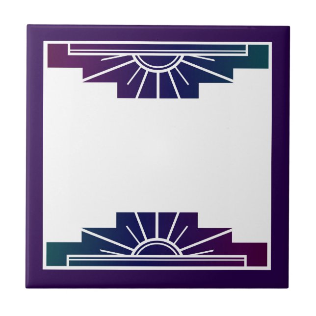 Art deco sun element in dark colours ceramic tile (Front)