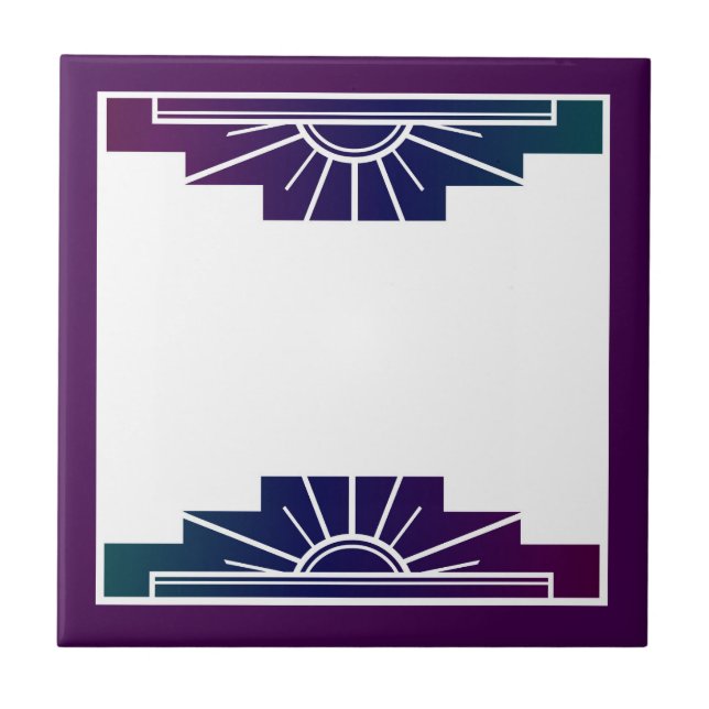 Art deco sun element in dark colours ceramic tile (Front)